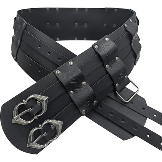 HiiFeuer Viking Wide Belt, Medieval Faux Leather Armor Belt, Knight Corset Belt, LARP Halloween Costume