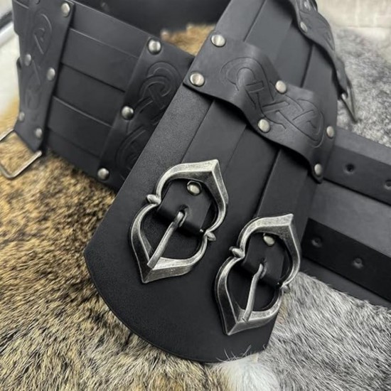 HiiFeuer Viking Wide Belt, Medieval Faux Leather Armor Belt, Knight Corset Belt, LARP Halloween Costume