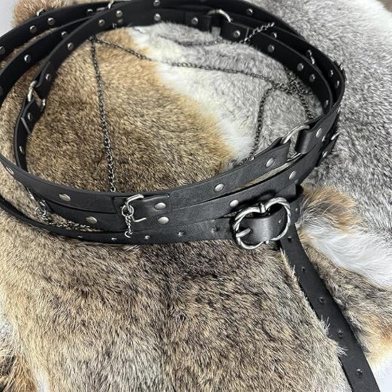 HiiFeuer Medieval DIY Faux Leather Metal Chain Belt, Vintage Adjustable Thin Belt For Women, Retro Skinny Belt For Dresses