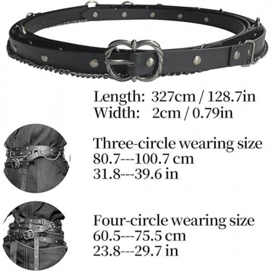 HiiFeuer Medieval DIY Faux Leather Metal Chain Belt, Vintage Adjustable Thin Belt For Women, Retro Skinny Belt For Dresses
