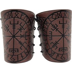 HiiFeuer Viking Vegvisir Embossed Leather Arm Armor 3 Colors LARP Gauntlet Leather Armor Bracer