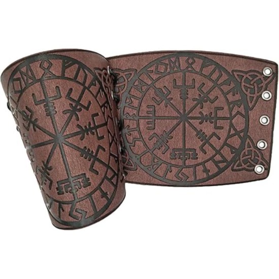 HiiFeuer Viking Vegvisir Embossed Leather Arm Armor 3 Colors LARP Gauntlet Leather Armor Bracer