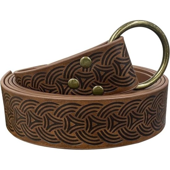 HiiFeuer Medieval Embossed PU Leather O-Ring Belt, Retro Renaissance Knight Belt