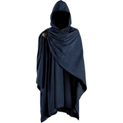 HiiFeuer Medieval Corduroy Hooded Cloak with Adjustable Brooch, Fantasy Poncho Renaissance Costume Cape Ren Faire Cosplay