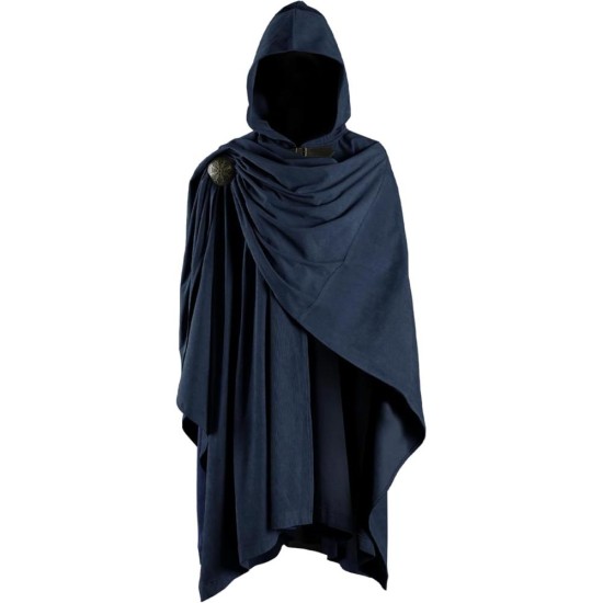 HiiFeuer Medieval Corduroy Hooded Cloak with Adjustable Brooch, Fantasy Poncho Renaissance Costume Cape Ren Faire Cosplay