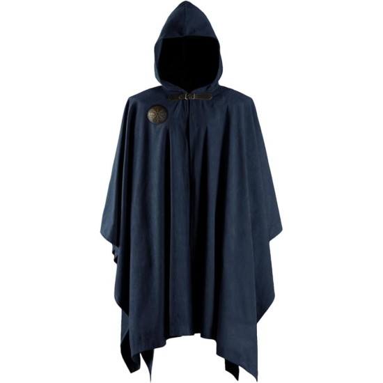 HiiFeuer Medieval Corduroy Hooded Cloak with Adjustable Brooch, Fantasy Poncho Renaissance Costume Cape Ren Faire Cosplay
