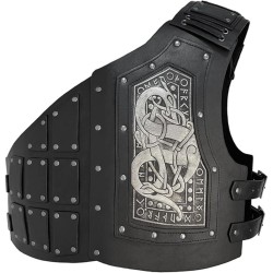 HiiFeuer Viking Embossed Dragon Faux Leather Chest Armor, Medieval Vintage Mercenary Adjustable Vest Armour Knight Body Armor