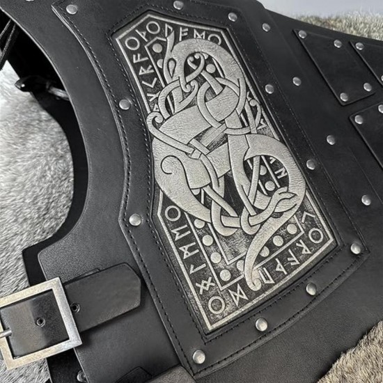 HiiFeuer Viking Embossed Dragon Faux Leather Chest Armor, Medieval Vintage Mercenary Adjustable Vest Armour Knight Body Armor HiiFeuer Viking Embossed Dragon Faux Leather Chest Armor, Medieval Vintage Mercenary Adjustable Vest Armour Knight Body Armor