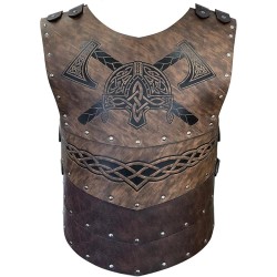HiiFeuer Viking Faux Leather Embossed Chest Armor, Retro Medieval Knight Leather Armor for LARPCosplay