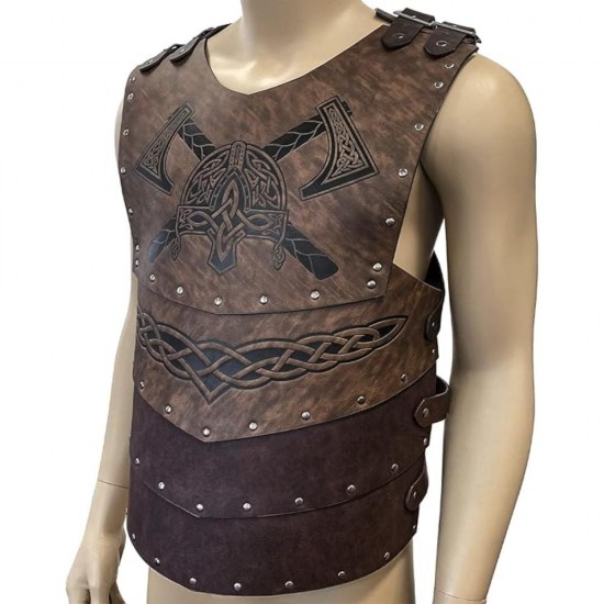 HiiFeuer Viking Faux Leather Embossed Chest Armor, Retro Medieval Knight Leather Armor for LARPCosplay HiiFeuer Viking Faux Leather Embossed Chest Armor, Retro Medieval Knight Leather Armor for LARPCosplay