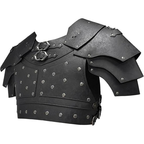 HiiFeuer Medieval Faux Leather Chest Armor, Vintage Pauldron Shoulder Armor Adjustable Mercenary Knight Archer Vest Armour HiiFeuer Medieval Faux Leather Chest Armor, Vintage Pauldron Shoulder Armor Adjustable Mercenary Knight Archer Vest Armour