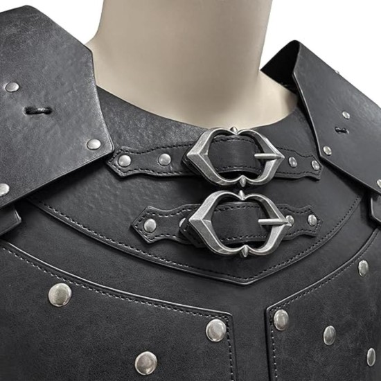 HiiFeuer Medieval Faux Leather Chest Armor, Vintage Pauldron Shoulder Armor Adjustable Mercenary Knight Archer Vest Armour HiiFeuer Medieval Faux Leather Chest Armor, Vintage Pauldron Shoulder Armor Adjustable Mercenary Knight Archer Vest Armour