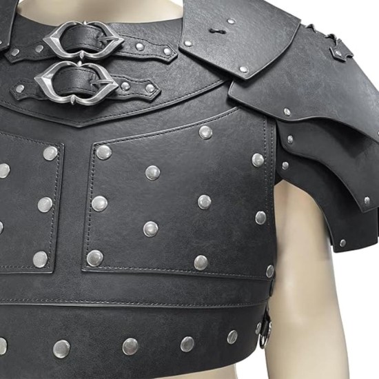 HiiFeuer Medieval Faux Leather Chest Armor, Vintage Pauldron Shoulder Armor Adjustable Mercenary Knight Archer Vest Armour HiiFeuer Medieval Faux Leather Chest Armor, Vintage Pauldron Shoulder Armor Adjustable Mercenary Knight Archer Vest Armour