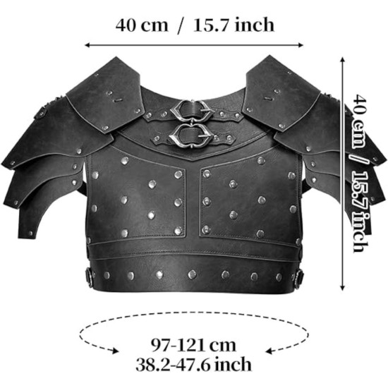 HiiFeuer Medieval Faux Leather Chest Armor, Vintage Pauldron Shoulder Armor Adjustable Mercenary Knight Archer Vest Armour HiiFeuer Medieval Faux Leather Chest Armor, Vintage Pauldron Shoulder Armor Adjustable Mercenary Knight Archer Vest Armour