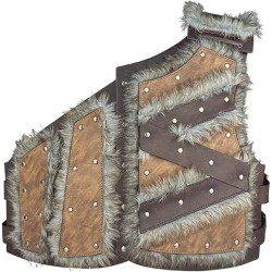 HiiFeuer Viking Artificial Fur Faux Leather Chest Armor, Medieval Vintage Barbarian Body Armor Knight Adjustable Vest Armour