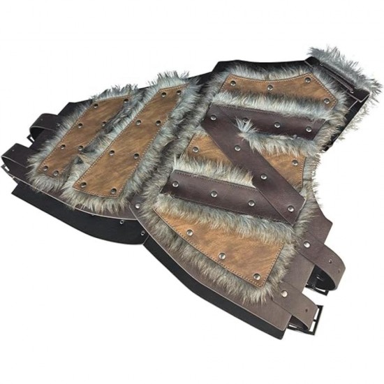 HiiFeuer Viking Artificial Fur Faux Leather Chest Armor, Medieval Vintage Barbarian Body Armor Knight Adjustable Vest Armour HiiFeuer Viking Artificial Fur Faux Leather Chest Armor, Medieval Vintage Barbarian Body Armor Knight Adjustable Vest Armour