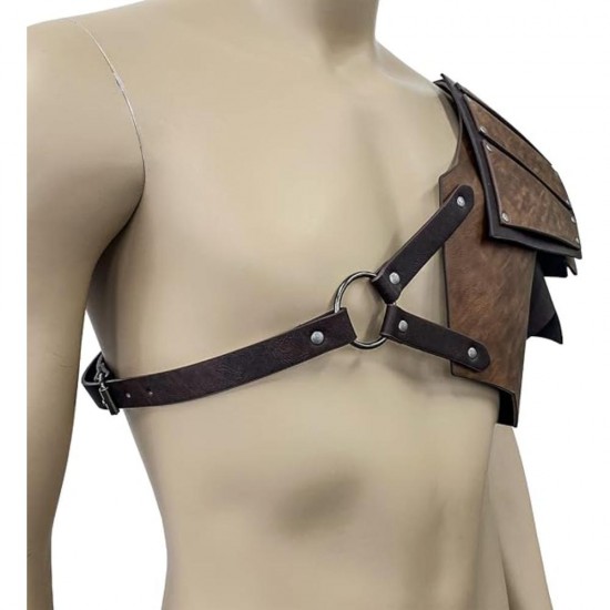 HiiFeuer Viking Faux Leather Single Pauldron Shoulder Armor, Retro Medieval Knight Shoulder Armor for LARPCosplay
