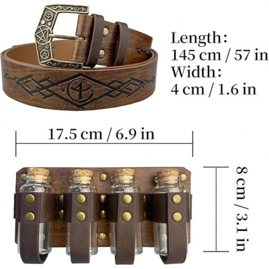 HiiFeuer Medieval Embossed Alchemy Buckle Belt with 4 Cork Vials and Fur Belt Bag, Fantasy Wizard Medieval Cosplay Belt Pouch Set HiiFeuer Medieval Embossed Alchemy Buckle Belt with 4 Cork Vials and Fur Belt Bag, Fantasy Wizard Medieval Cosplay Belt Pouch Set