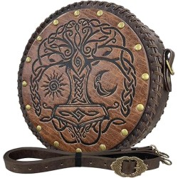 HiiFeuer Viking Embossed Crossbody Bag, Nordic Faux Leather Belt Bag Satchel Bag, Medieval Portable Cosplay Shoulder Bag (Brown B)
