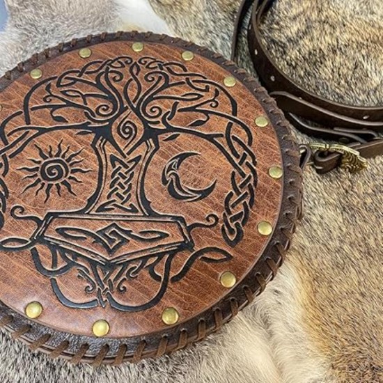 HiiFeuer Viking Embossed Crossbody Bag, Nordic Faux Leather Belt Bag Satchel Bag, Medieval Portable Cosplay Shoulder Bag (Brown B) HiiFeuer Viking Embossed Crossbody Bag, Nordic Faux Leather Belt Bag Satchel Bag, Medieval Portable Cosplay Shoulder Bag (Brown B)