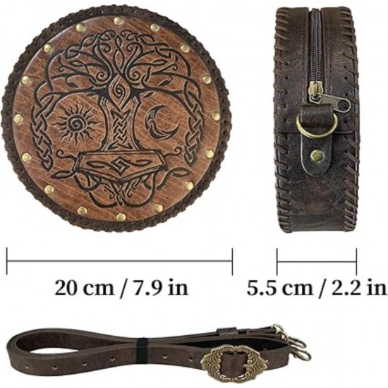HiiFeuer Viking Embossed Crossbody Bag, Nordic Faux Leather Belt Bag Satchel Bag, Medieval Portable Cosplay Shoulder Bag (Brown B) HiiFeuer Viking Embossed Crossbody Bag, Nordic Faux Leather Belt Bag Satchel Bag, Medieval Portable Cosplay Shoulder Bag (Brown B)