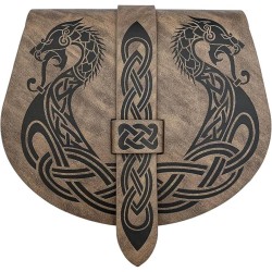 HiiFeuer Viking Embossed Langskip Belt Pouch, Medieval Faux Leather Flap Saddle Side Bag Purses, Retro Portable Belt Bag (Brown A)