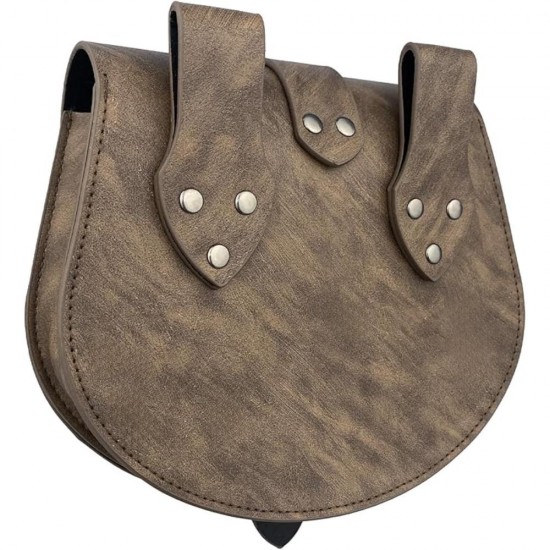 HiiFeuer Viking Embossed Langskip Belt Pouch, Medieval Faux Leather Flap Saddle Side Bag Purses, Retro Portable Belt Bag (Brown A)