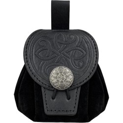 HiiFeuer Medieval Embossed Faux Leather Belt Pouch, Retro Renaissance Portable Belt Bag Coin Purse Dice Bag for LARP Ren Faire (Black B)