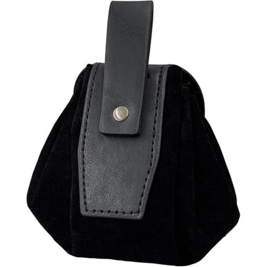 HiiFeuer Medieval Embossed Faux Leather Belt Pouch, Retro Renaissance Portable Belt Bag Coin Purse Dice Bag for LARP Ren Faire (Black B)