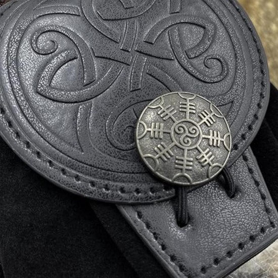 HiiFeuer Medieval Embossed Faux Leather Belt Pouch, Retro Renaissance Portable Belt Bag Coin Purse Dice Bag for LARP Ren Faire (Black B)