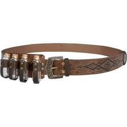 HiiFeuer Medieval Embossed Alchemy Faux Leather Buckle Belt with 4 Cork Vials, Fantasy Wizard Potion Bottles Belt (Brown A)