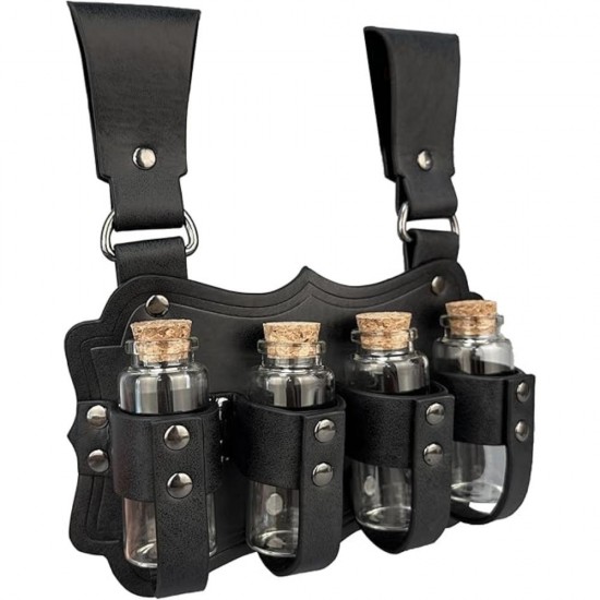 HiiFeuer Medieval Embossed Alchemy Faux Leather Buckle Belt with 4 Cork Vials, Fantasy Wizard Potion Bottles Belt (Black B) HiiFeuer Medieval Embossed Alchemy Faux Leather Buckle Belt with 4 Cork Vials, Fantasy Wizard Potion Bottles Belt (Black B)