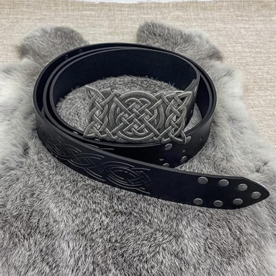 HiiFeuer Viking Embossed Buckle Belt, Nordic Faux Leather Knight Belt, Retro Medieval Warrior Belt for LARP Cosplay Halloween HiiFeuer Viking Embossed Buckle Belt, Nordic Faux Leather Knight Belt, Retro Medieval Warrior Belt for LARP Cosplay Halloween