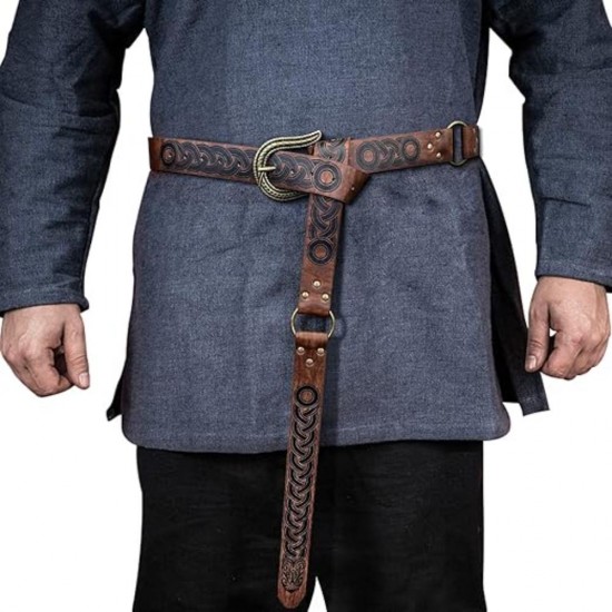 HiiFeuer Nordic Embossed Buckle Belt, Retro Medieval Faux Leather Knight Belt, LARP Cosplay HiiFeuer Nordic Embossed Buckle Belt, Retro Medieval Faux Leather Knight Belt, LARP Cosplay