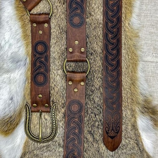 HiiFeuer Nordic Embossed Buckle Belt, Retro Medieval Faux Leather Knight Belt, LARP Cosplay HiiFeuer Nordic Embossed Buckle Belt, Retro Medieval Faux Leather Knight Belt, LARP Cosplay