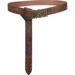 HiiFeuer Viking Embossed Buckle Belt, Nordic Faux Leather Knight Belt, Retro Medieval Warrior Belt for LARP Cosplay Halloween