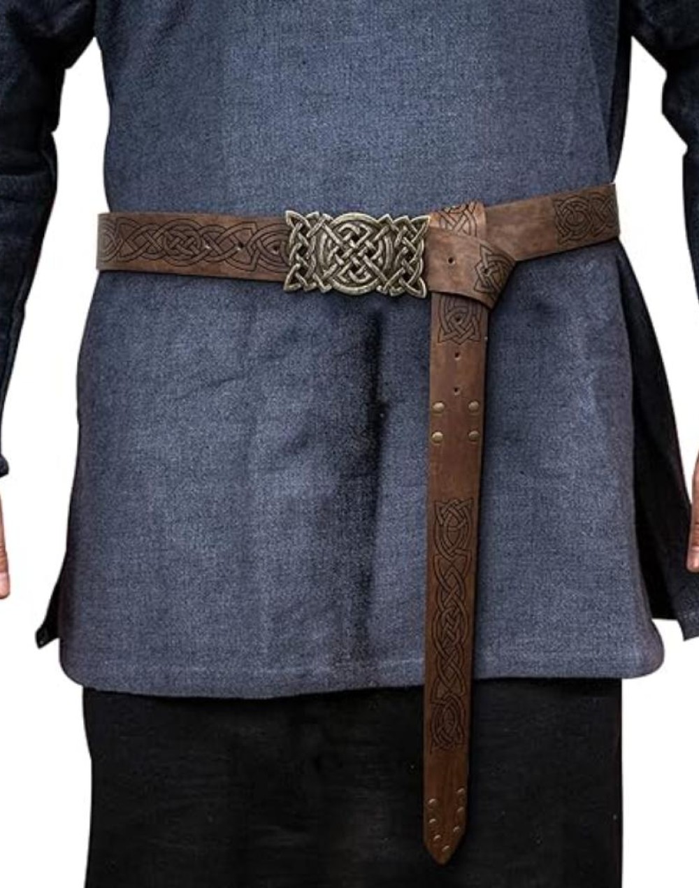 HiiFeuer Viking Embossed Buckle Belt, Nordic Faux Leather Knight Belt, Retro Medieval Warrior Belt for LARP Cosplay Halloween