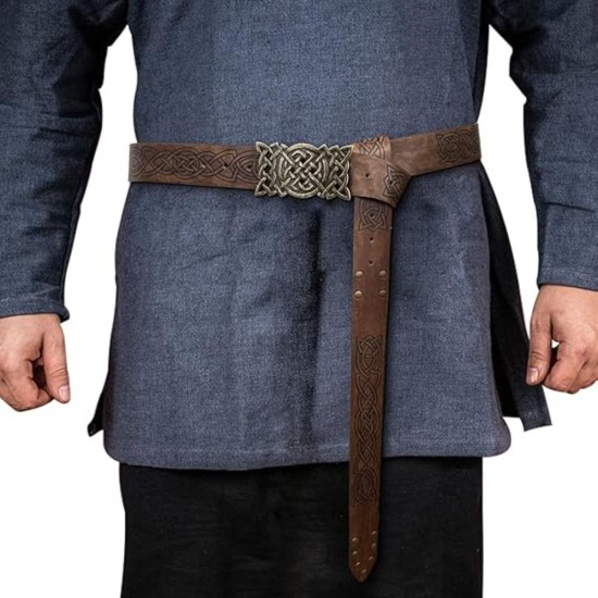 HiiFeuer Viking Embossed Buckle Belt, Nordic Faux Leather Knight Belt, Retro Medieval Warrior Belt for LARP Cosplay Halloween
