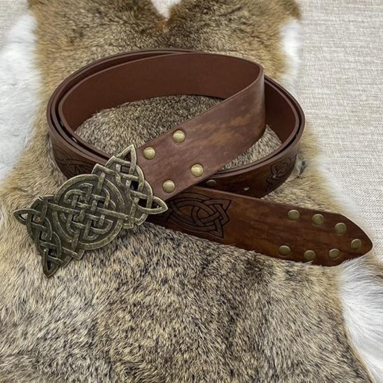 HiiFeuer Viking Embossed Buckle Belt, Nordic Faux Leather Knight Belt, Retro Medieval Warrior Belt for LARP Cosplay Halloween