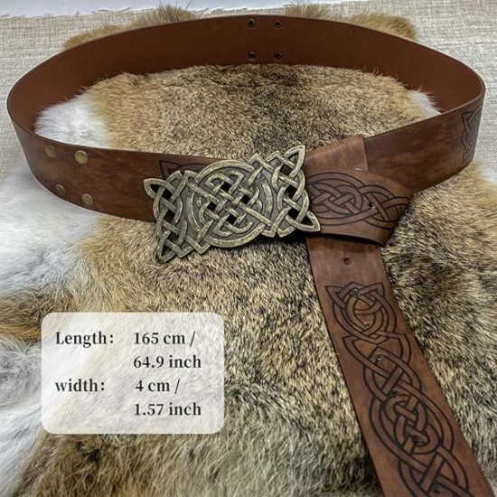 HiiFeuer Viking Embossed Buckle Belt, Nordic Faux Leather Knight Belt, Retro Medieval Warrior Belt for LARP Cosplay Halloween