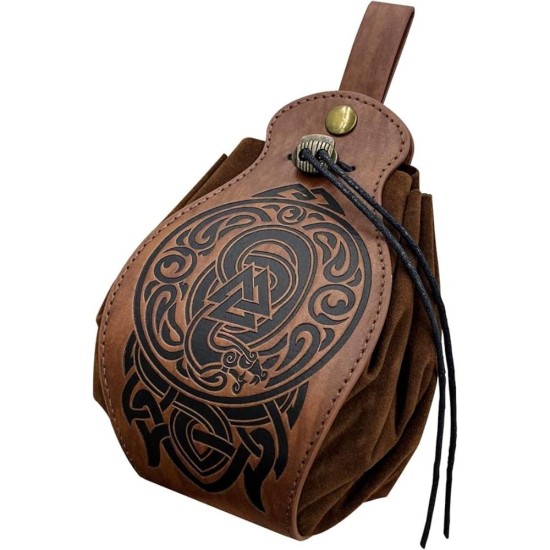 HiiFeuer Medieval Faux Leather Pouch, Portable Drawstring Purse, Vintage Belt Pouch Dice Bag For LARP Ren Faire