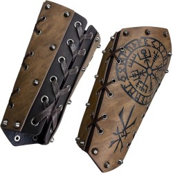 HiiFeuer Medieval Embossed Arm Bracers, Retro Faux Leather Knight Arm Gauntlets, Vintage Renaissance Arm Guards (Brown C)