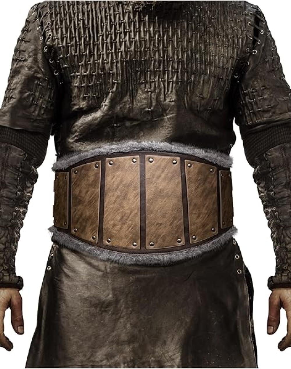 HiiFeuer Vintage Barbarian Faux Leather Waist Armor, Norse Viking Wide Belt, Retro Artificial Fur Corset Belt for LARP