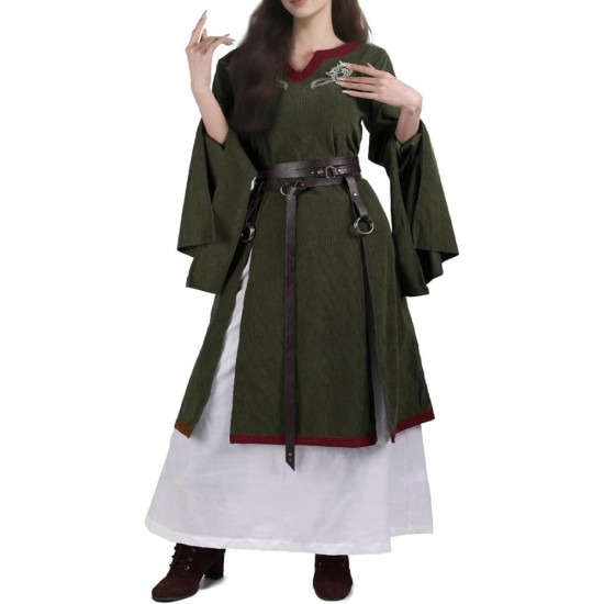 HiiFeuer 4 Pcs Renaissance Costume Women Embroidery Dress, Medieval Belt Skirt Hike Witch Dress Cosplay for Ren Faire