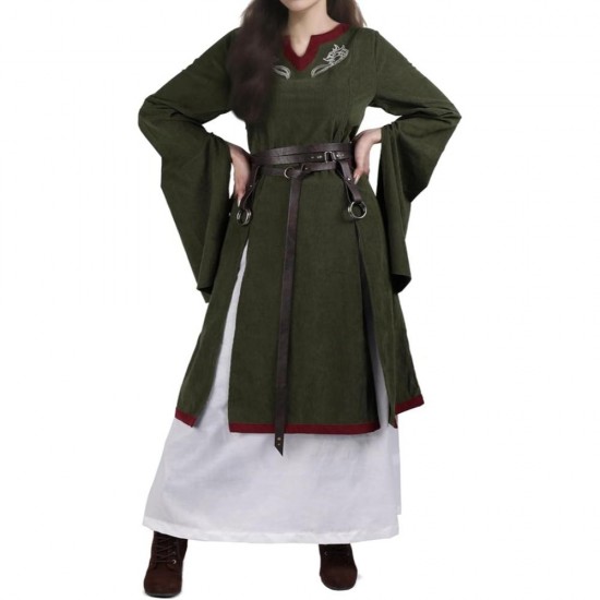 HiiFeuer 4 Pcs Renaissance Costume Women Embroidery Dress, Medieval Belt Skirt Hike Witch Dress Cosplay for Ren Faire