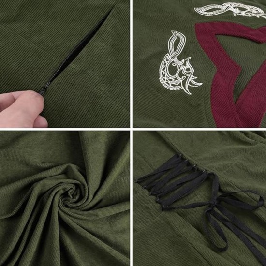 HiiFeuer 4 Pcs Renaissance Costume Women Embroidery Dress, Medieval Belt Skirt Hike Witch Dress Cosplay for Ren Faire