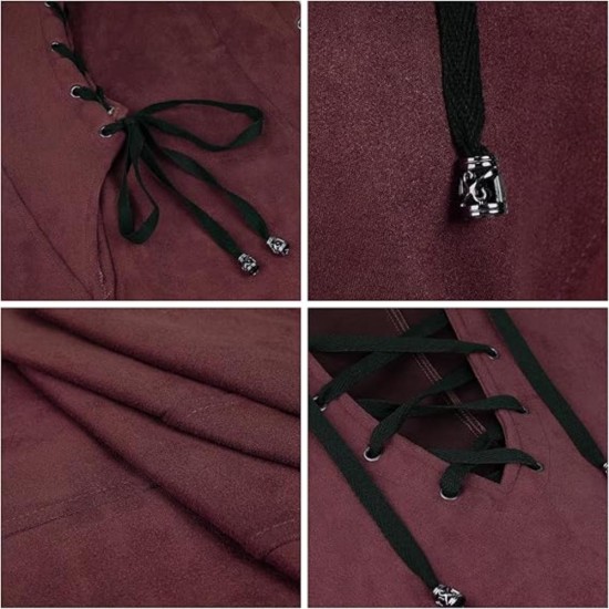 HiiFeuer 5PCs Women Renaissance Suede Sleeveless Elf Costume, Medieval Hooded Gown with Bracers Drawstring Bag Fantasy Belt HiiFeuer 5PCs Women Renaissance Suede Sleeveless Elf Costume, Medieval Hooded Gown with Bracers Drawstring Bag Fantasy Belt