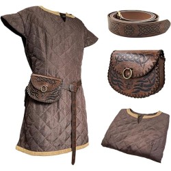HiiFeuer Medieval Costume Tunic, With Vintage Belt and Bag, Mercenary Knight Body Cloth Armor, Renaissance LARP Cosplay Set