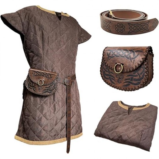 HiiFeuer Medieval Costume Tunic, With Vintage Belt and Bag, Mercenary Knight Body Cloth Armor, Renaissance LARP Cosplay Set HiiFeuer Medieval Costume Tunic, With Vintage Belt and Bag, Mercenary Knight Body Cloth Armor, Renaissance LARP Cosplay Set