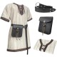 HiiFeuer Medieval Stripe Loose Tunic Top, with Vintage Belt and Bag, Renaissance Knight Lace Up Shirt, Viking Pirate Costume HiiFeuer Medieval Stripe Loose Tunic Top, with Vintage Belt and Bag, Renaissance Knight Lace Up Shirt, Viking Pirate Costume